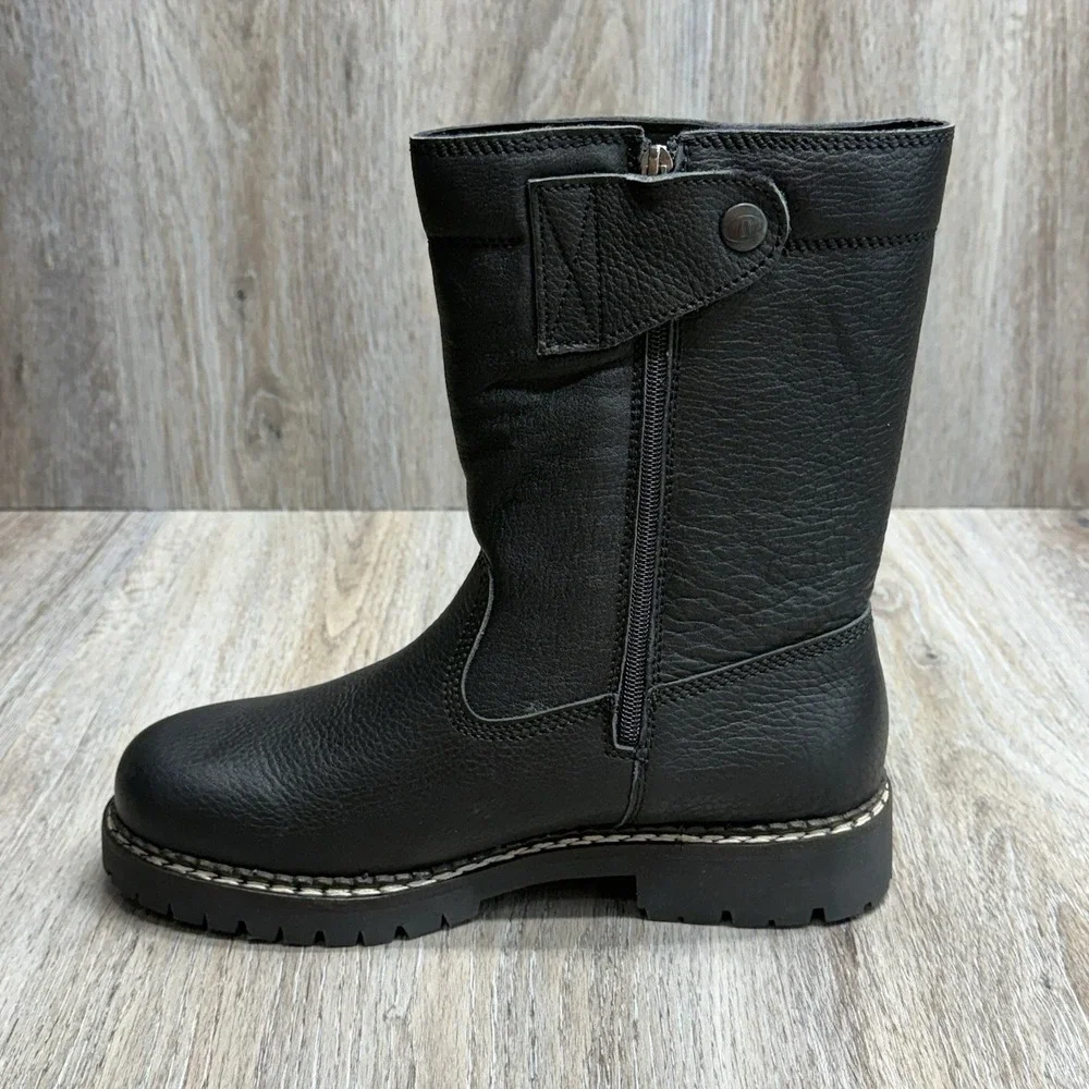 TECNICA Leather Outdoor Boots Mens 9.5 Side Zip Rubber Lug Sole Never Worn
